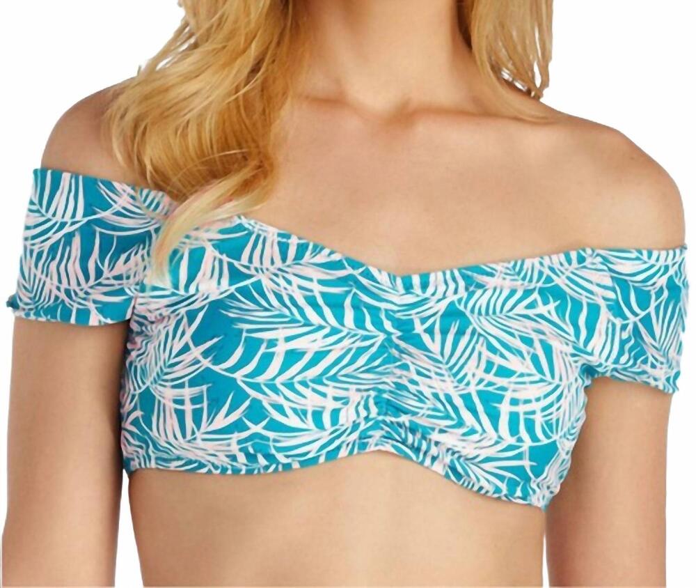 NEW RAISINS poolside off the shoulder top in glow blue